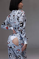 Жіноча піжама з кишенею на попі Sweetjama Совушки сірі Лайт