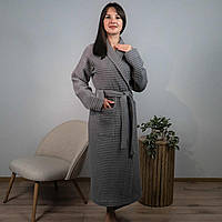 Вафельный халат женский с воротником, длинным рукавом YouStar 100% хлопок 380 г/м2 (Серый) S