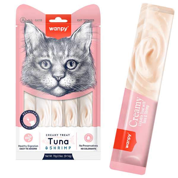 Рідкі ласощі для котів Wanpy (Ванпі) Creamy Lickable Treats Tuna & Salmon з тунцем та креветками 5 шт