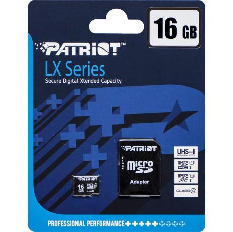 Карта памяти Patriot MicroSDHC 16GB UHS-I (Class 10) LX Series +SD adapter MZOPT