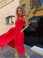 Плаття сарафан літнє на бретелях червоне з розрізом на спідниці