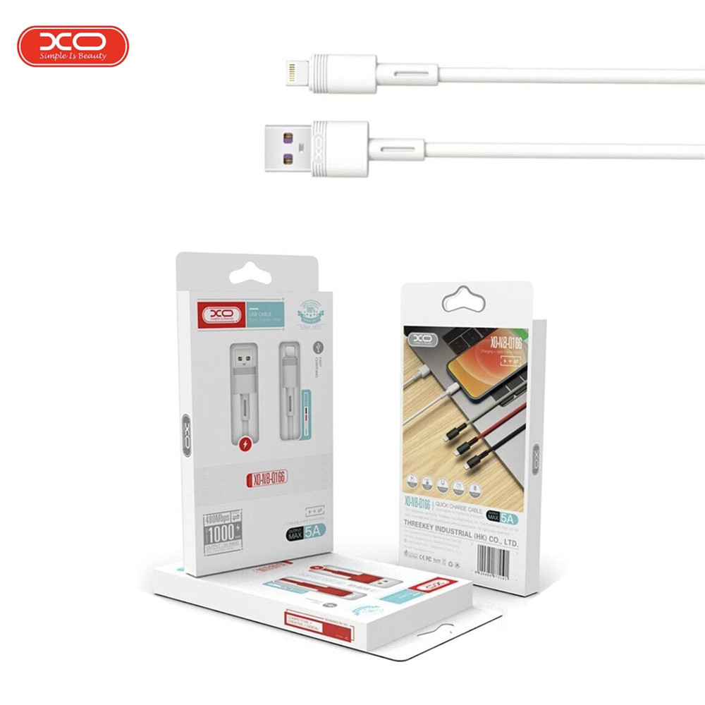 Кабель USB XO NB-Q166 5A USB — Lightning 1М, дріт для заряджання телефона Білий