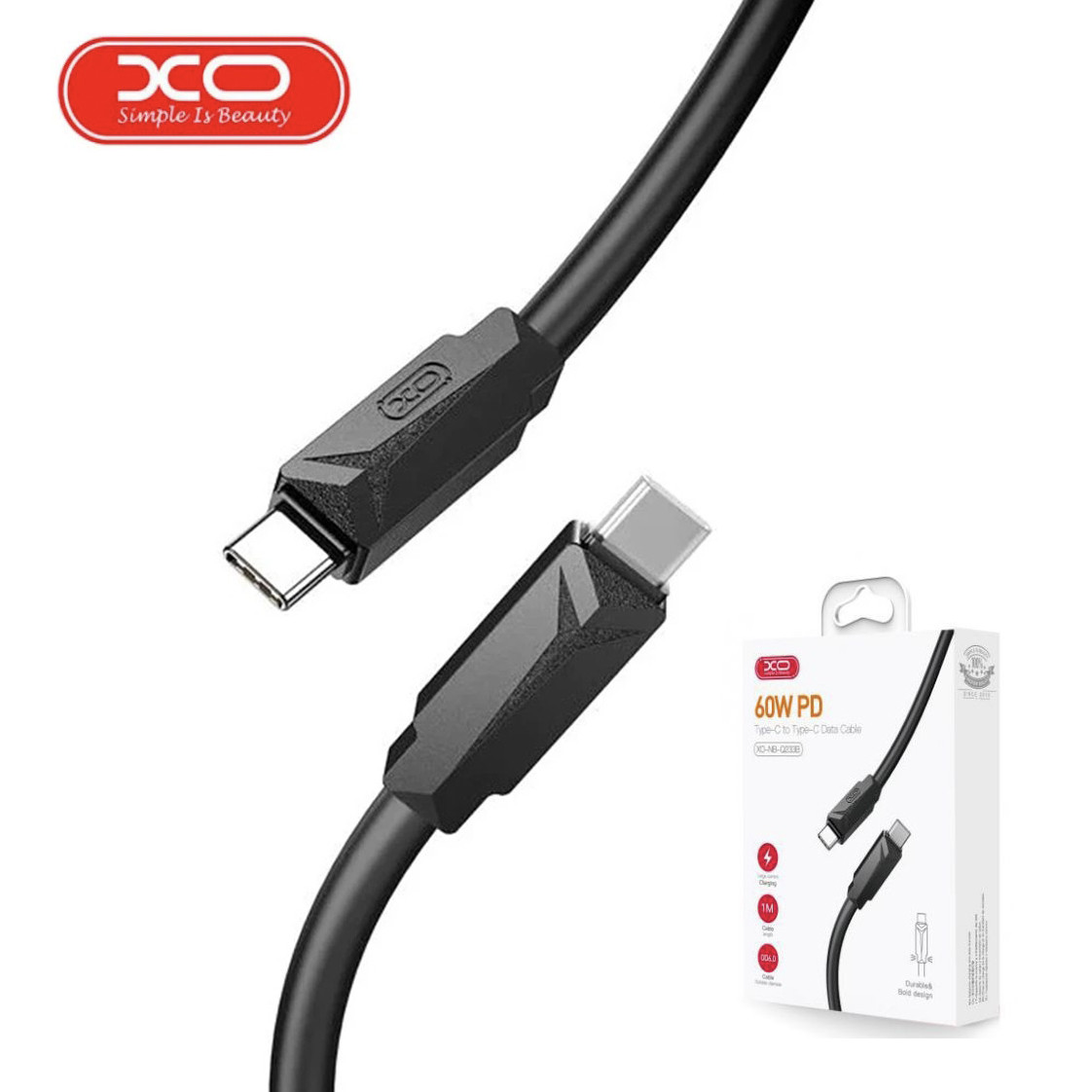 Кабель для швидкого заряджання та синхронізації USB XO NB-Q233B Type-C — Type-C 60 W 1М Чорний
