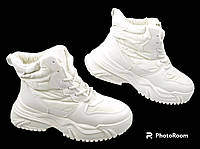Ботинки кроссовки женские зимние SOPRA молочные белые