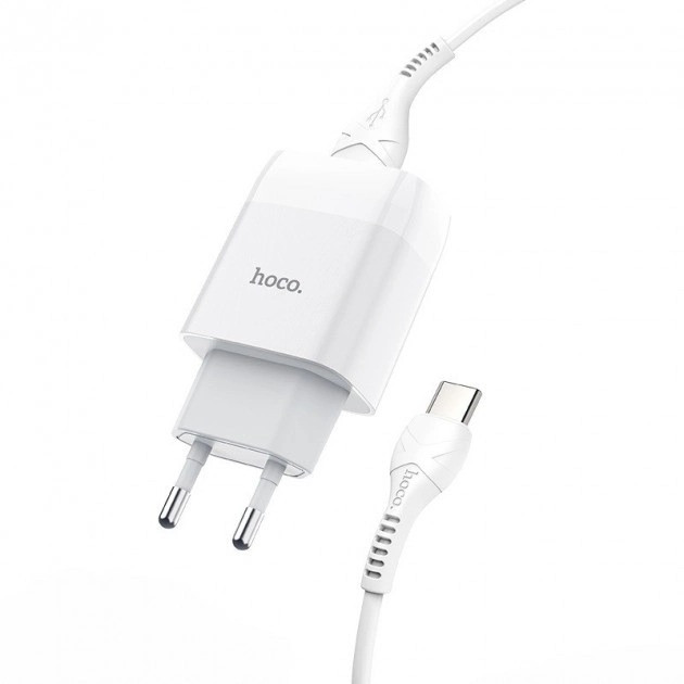 СЗП мережевий зарядний пристрій HOCO C73A 2USB/2.4A з кабелем для заряджання USB — Type-C Білий