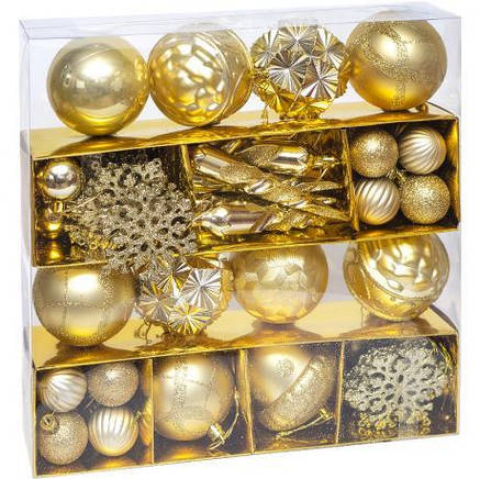 Набір ялинкових прикрас 62шт zwh2308-5 Золото з глітером MZOPT, фото 2