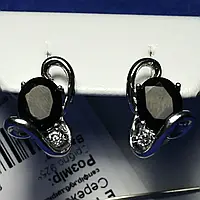 Срібні сережки з сапфіром і фіанітами Е12