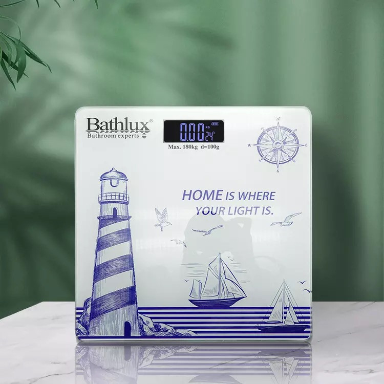 Підлогові ваги Bathlux виготовлені із загартованого скла, супервідічні, до 180 кг, дизайн Navy style