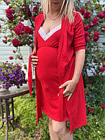 Комплект ночная рубашка и халат в роддом кружево красный 44-58р