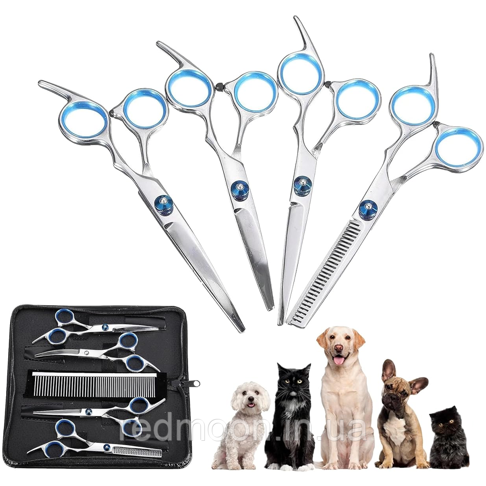 Набір ножиць для грумінгу домашніх тварин 6в1 / Ножиці для стрижки собак та котів / Інструменти для грумінгу, фото 1