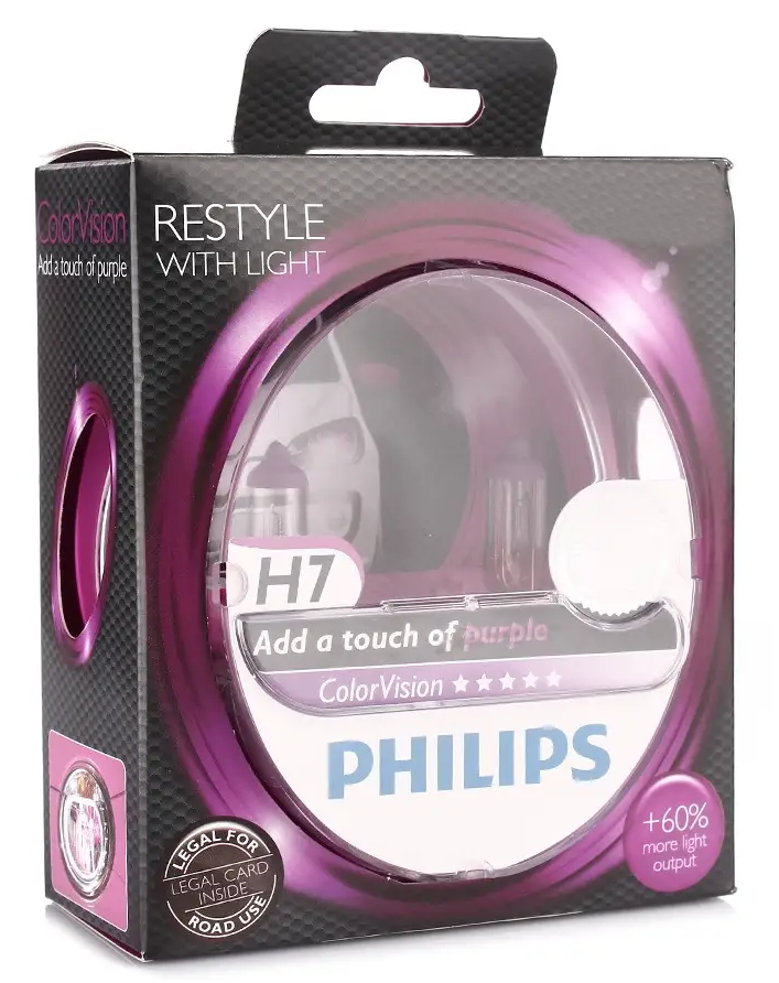 Галогенні лампи в фару авто Н7 12 V 55 W PHILIPS Color Vision Purple (2 шт.)