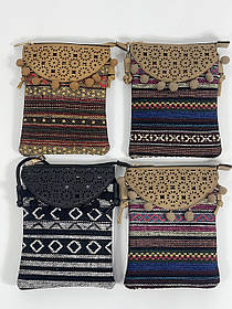 Сумочка маленька через плече тканина зі шкіряним декором 20х15 см