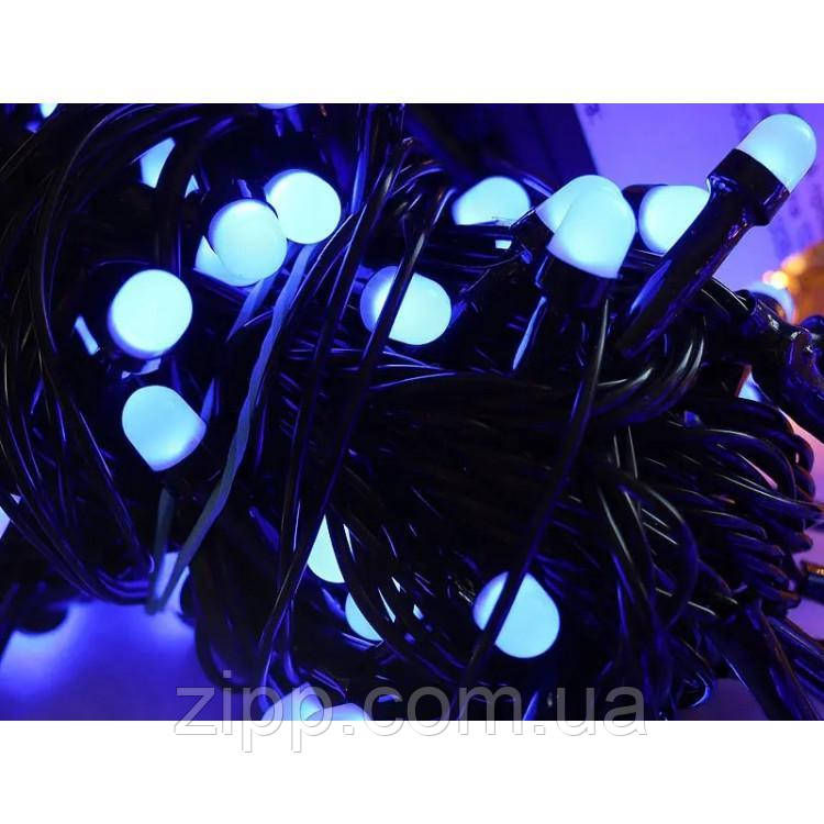 Гірлянда матова кулька 200 LED Синій, Чорний провід