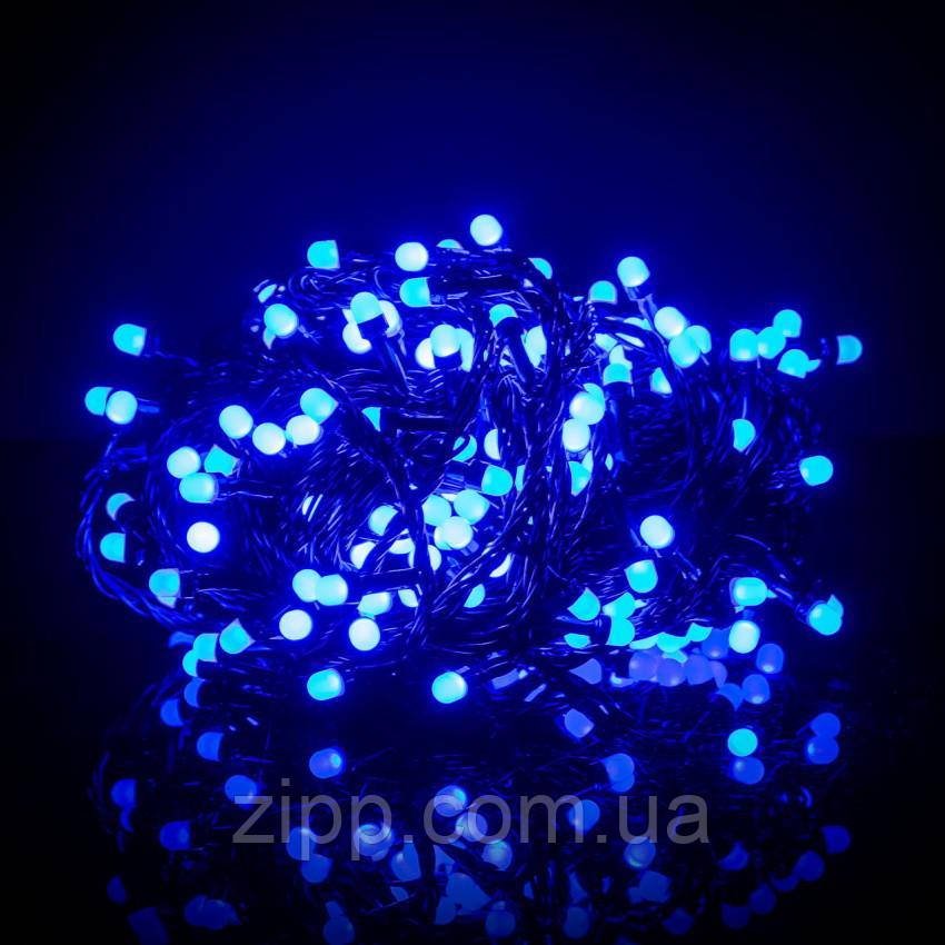 Гірлянда матова кулька 300 LED Синій, Чорний провід