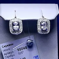 Серебряные прямоугольные серьги с фианитом 55048