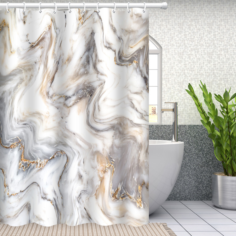 Шторка для ванної кімнати Bathlux 180 x 180 см із водовідштовхувальним покриттям, з мармуровим бежевим візерунком