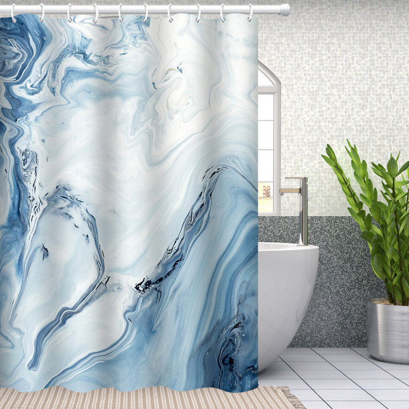 Шторка для ванної кімнати Bathlux 180 x 180 см із водовідштовхувальним покриттям, з мармуровим синім візерунком