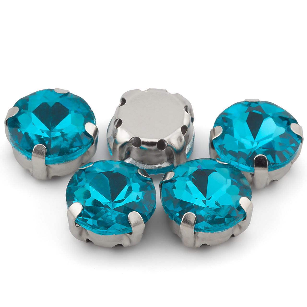 Стрази в цапах Круглі огранювання 10 мм Блакитний 10 шт., фото 1