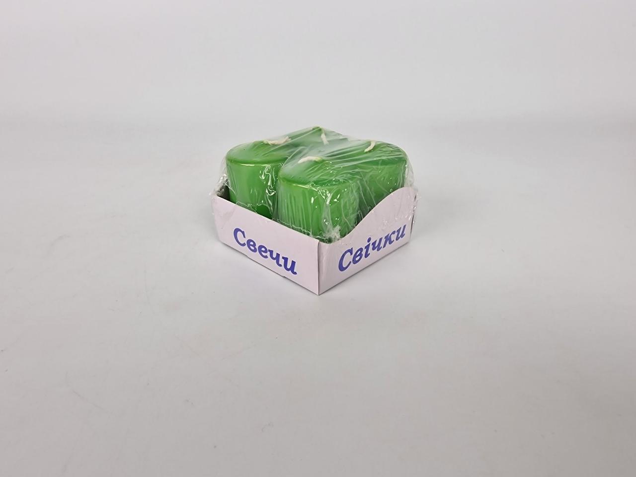 Свічка декоративна інтер'єрна циліндр 40х60 мм Зелена фарбована всередині біла (упаковка 4 шт), фото 1