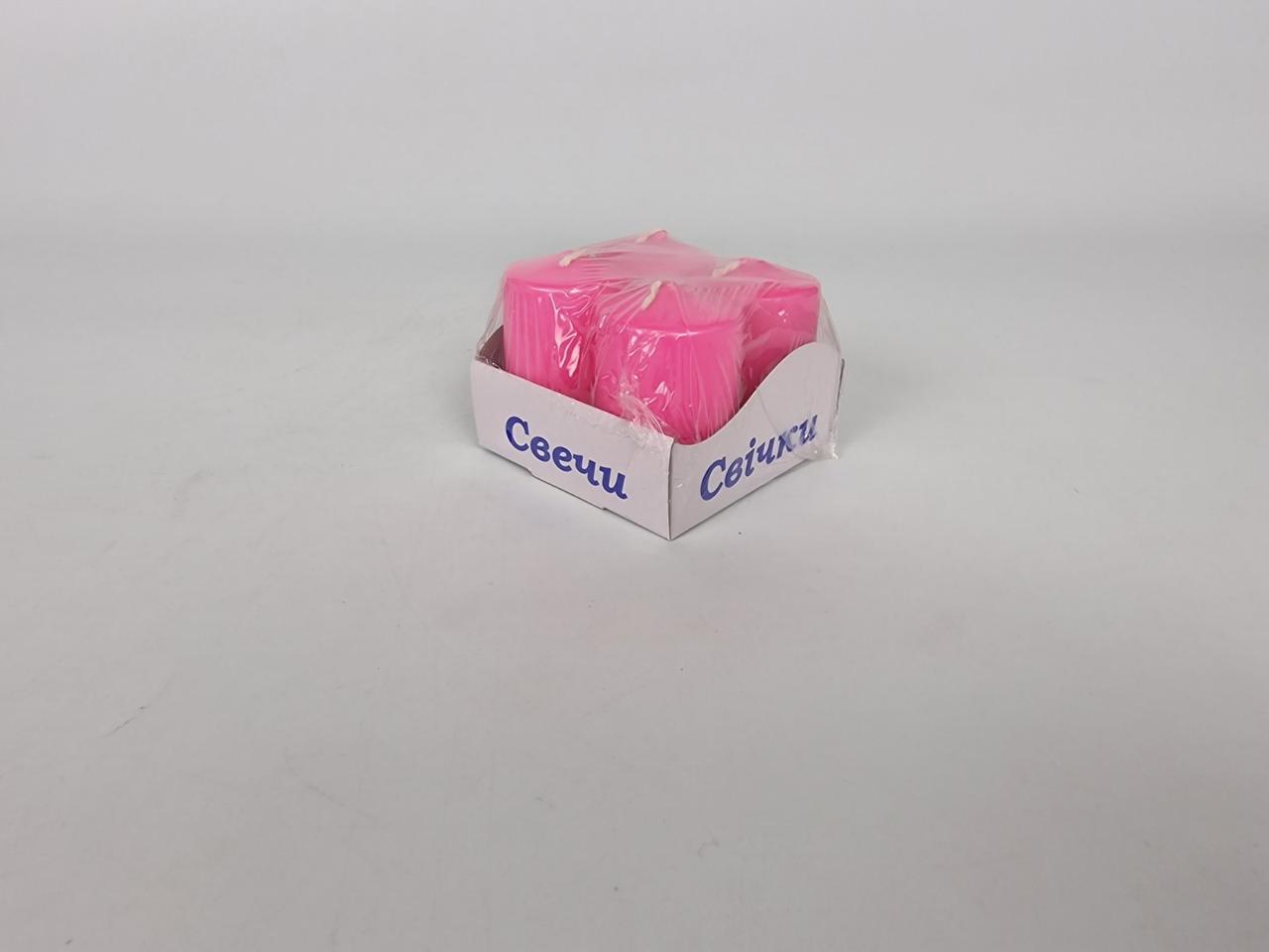 Свічка декоративна інтер'єрна циліндр 40х60 мм Рожева фарбована всередині біла (упаковка 4 шт), фото 1