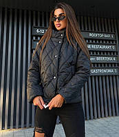 Женская короткая демисезонная стёганая куртка на кнопках Чёрный, 42