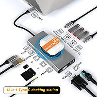 USB C Docking Station Type C Док-станція 13 в 1 з підтримкою 4K HD для офісу