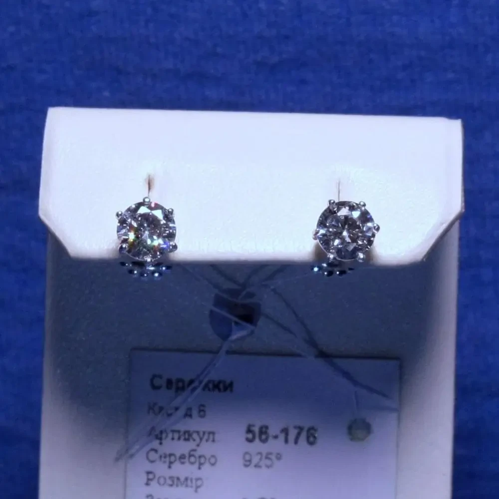 Срібні пусети Каст д. 6 мм з фіанітами 56-176, фото 1