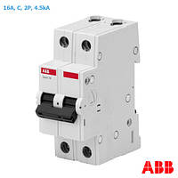 Автоматичний вимикач ABB Basic M 16А, тип С, 4.5 кА, 2п, автомат АВВ BMS412C16 двополюсний