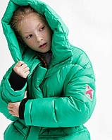 Куртка зимова дитяча підліткова для дівчинки з капюшоном преміум якість зелена  X-Woyz DT-8359-12