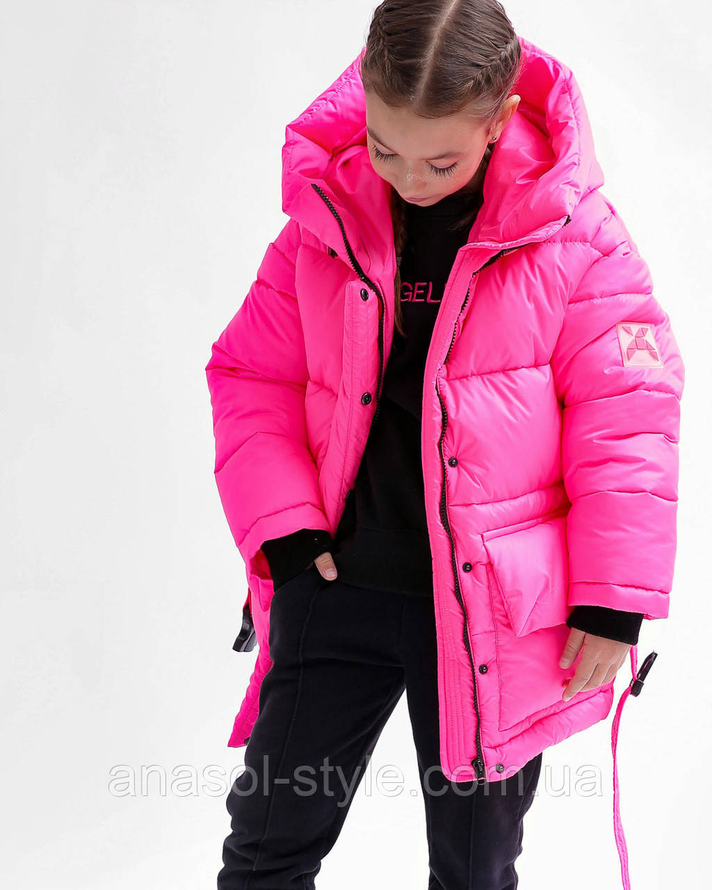 Куртка зимова дитяча підліткова для дівчинки з капюшоном преміум якість рожева  X-Woyz DT-8359-15