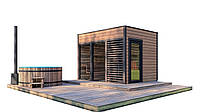 Modular sauna 3.3x2.3m, slatted finish with panoramic window Gartensauna-21 from Thermowood Production