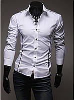 Стильна приталена сорочка чоловіча з довгим рукавом однотонна