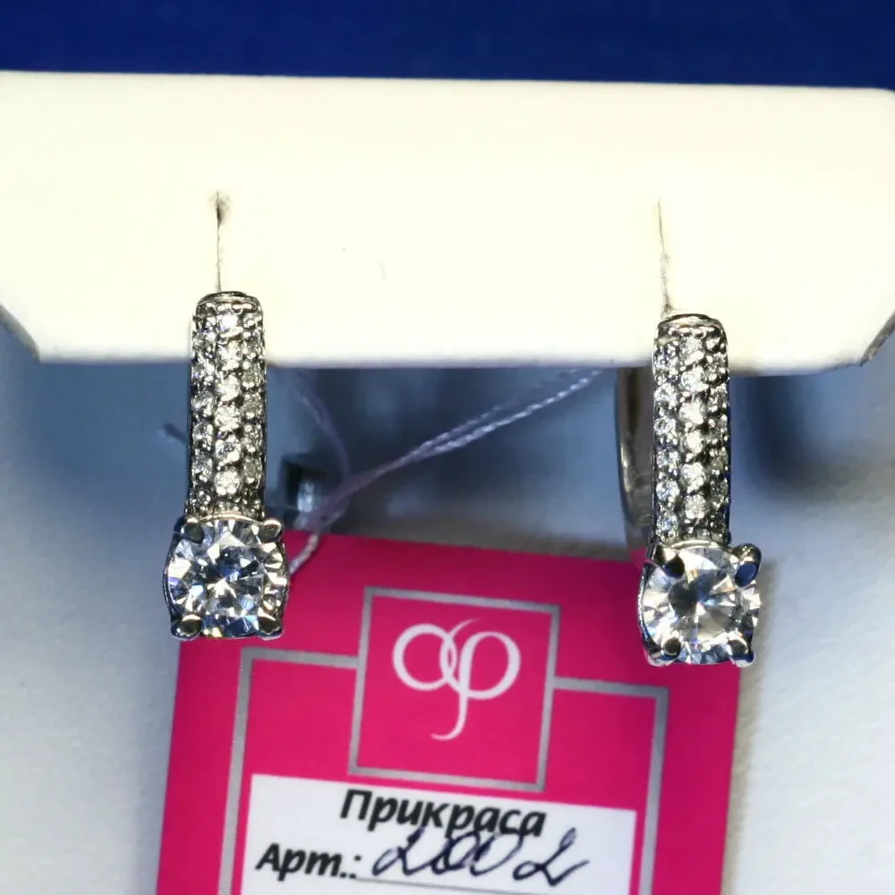Сережки з фіанітами з чорненого срібла 2002, фото 1