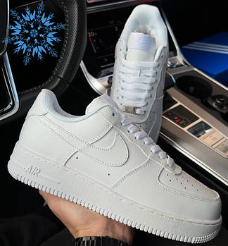 Чоловічі кросівки зимові Nike Air Force 1 low AF1 теплі з хутром зима білі. Живе фото. Аір форс