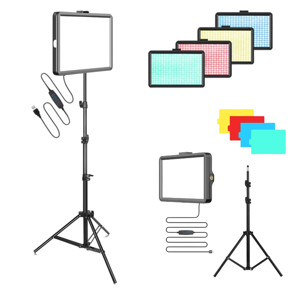 Світлодіодна прямокутна лампа 19х12,5см Ring Fill Light з кольоровими фільтрами та штативом 2м для фото відео, фото 1