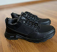 Зимние мужские полуботинки ботинки черные нубуковые на шнурках спортивные теплые прошитые ( код 4331 )