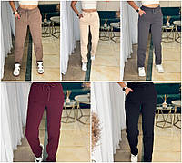 Женские спортивные штаны с высокой посадкой из трехнити пенье с начесом размеры норма и батал