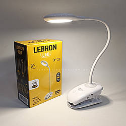 Настільна LED лампа з акумулятором Lebron 15-13-46 USB 5W 250Lm 4100K 1200mAh L-TL-L-Clip-46 (TLC-04W на прищіпці)