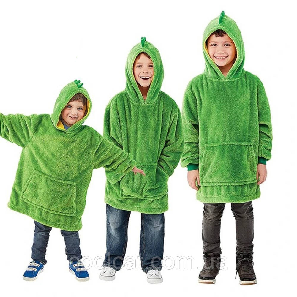 Дитяча толстовка плед 3в1 з капюшоном та рукавами Huggle Pets Hoodie, Зелена / Флісове худi дитяче, фото 1