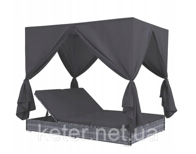 Шезлонг кровать с навесом vidaXL из искусственного ротанга черный (ID ...