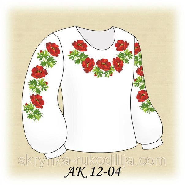 Заготовка для вишивки дитячої сорочки Червоні маки