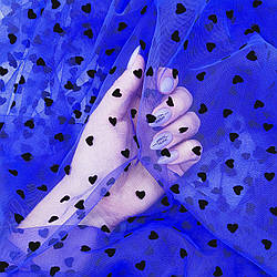 Сітка стрейч з флоком (серця) / колір ЕЛЕКТРИК / ціна вказана за 0,5 метра сітки