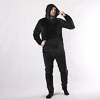 Піжама чоловіча з капюшоном домашня махрова тепла чорна, зимова однотонна 44-54р.