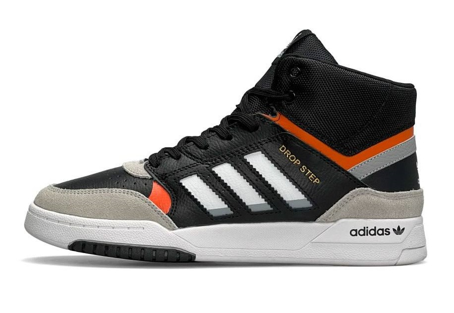 Чоловічі зимові кросівки на хутрі кросівки Adidas Originals Drop Step High Black Orange Fur, фото 1