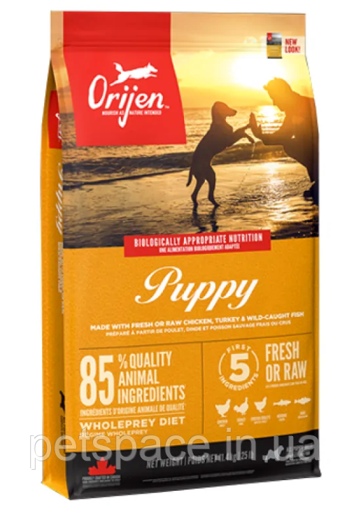 Корм Orijen Puppy (Оріджен Паппі для цуценят всіх порід, курка з індичкою), 11,4кг.