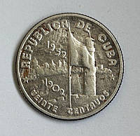 Куба 20 сентаво 1952, 50 лет Республике Куба. Серебро, проба 900
