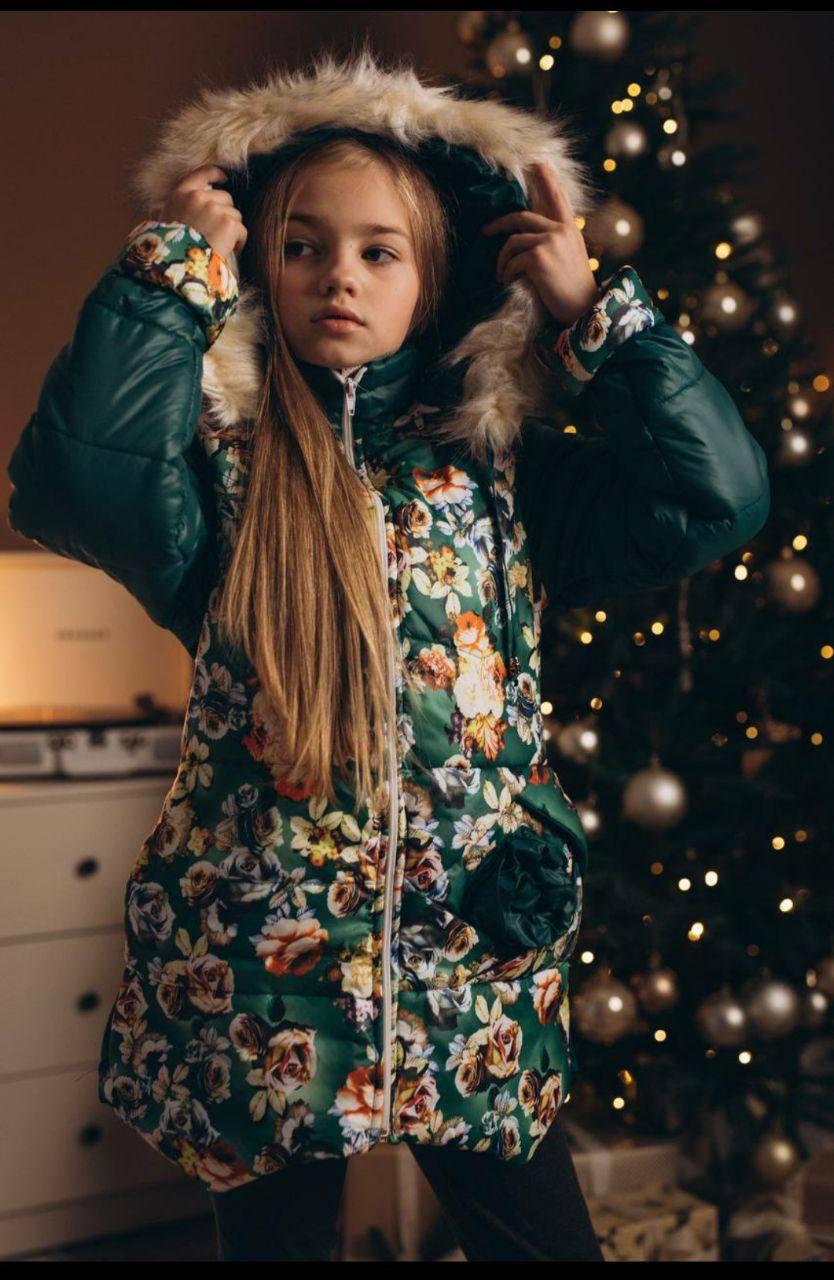 Дитяча зимова куртка на овчині для дівчинки 5-12 років (116 122 128 134 140) Модна тепла подовжена курточка парка для дітей - зима