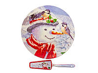 Блюдо для торта с лопаткой новогоднее Lefard Рождественская коллекция Снеговик 27 см 1924-837