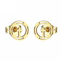 Сережки хрестик з нержавіючої медичної сталі з позолотою ES-182