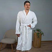 Махровый халат мужской с воротником, длинным рукавом YouStar 100% хлопок 400 г/м2 (Белый) L-XL